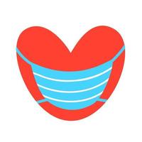 corazón rojo en una máscara médica. ilustración vectorial. diseño para medicina, pegatinas, publicidad, día de san valentín vector