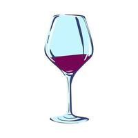 Glass wine glass. Hand drawn vector illustration in flat style. Element for menu design, printing, and posters