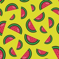 seamless pattern of watermelon slices on a yellow background. Bright watermelon pattern.Colorful fruit pattern. Vector illustration. Flat style. Vector illustratio