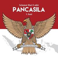garuda pancasila day with indonesia map illustration vector