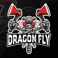 enojado dragon fly sosteniendo ejes esport logo ilustración vector