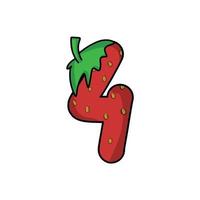 4 number strawberry character vector template design illustration