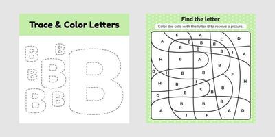 Coloring book letter for kids Worksheet for preschool kindergarten and school age Trace line Write and color B vector