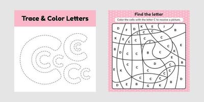 Coloring book letter for kids Worksheet for preschool kindergarten and school age Trace line Write and color C vector