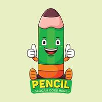 Pencil Mascot Logo Vector in Flat Design Style