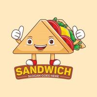 vector de logotipo de mascota sandwich en estilo de diseño plano