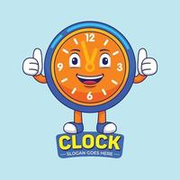 vector de logotipo de mascota de reloj en estilo de diseño plano