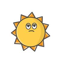 Ejemplo lindo del diseño de la plantilla del vector del emoticon de la historieta plana del carácter del sol