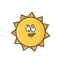 Ejemplo lindo del diseño de la plantilla del vector del emoticon de la historieta plana del carácter del sol