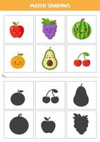 Find shadows of cute fruits vector