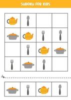 juego de sudoku para niños con utensilios de cocina vector
