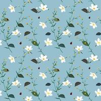 Pastel seamless pattern with wild flower on soft blue background vector