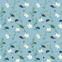 Pastel seamless pattern with wild flower on soft blue background vector