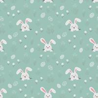 Easter seamless pattern with cute bunnies on green background vector