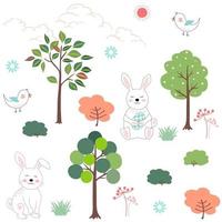 Cute rabbits in the forest pattern for happy Easter, kid product, print fabric or textile vector