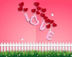 Garden of love with red balloons floating in the air vector