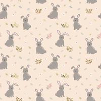 Seamless pattern with rabbits the gang on cute floral background. Perfect for kid product, apparel, fashion, fabric, textile, print or wrapping paper vector