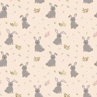 Seamless pattern with rabbits the gang on cute floral background. Perfect for kid product, apparel, fashion, fabric, textile, print or wrapping paper vector