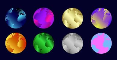 Earth planet Vector set Illustration in different colors Stylish design of the planet image with effect of holography