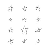 Set of hand drawn stars on white background Vector collection of ruggedly hand drawn stars uneven lines