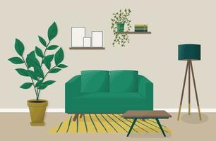 cozy living room interior with sofa house plants vector