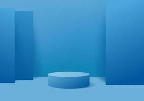 Escena de podio de exhibición de productos de fondo 3D con plataforma geométrica Vector de fondo Representación 3d con soporte de podio para mostrar productos cosméticos Escaparate de escenario en exhibición de pedestal Estudio azul oscuro