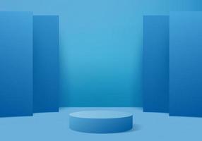 Escena de podio de exhibición de productos de fondo 3D con plataforma geométrica Vector de fondo Representación 3d con soporte de podio para mostrar productos cosméticos Escaparate de escenario en exhibición de pedestal Estudio azul oscuro