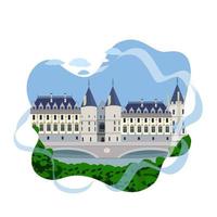 Church building and architecture beautiful castle vector illustration in flat style