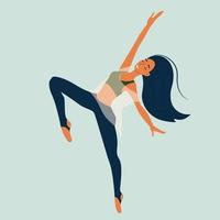 Niña bailando bailarina de danza moderna en pose elegante personaje femenino en estilo de dibujos animados ilustración vectorial aislar vector