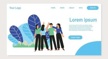 landing page a group of young people smiling while raising their hands vector