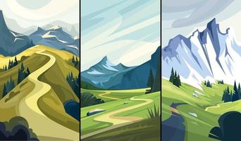 Collection of nature landscapes with mountain roads vector