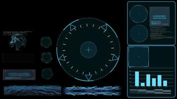 Monitor Radar Investigate Digital Technology with Earth Map Analysis Data Graph Bar and Graphic Surface video