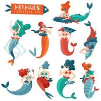 Mermaids Characters Set Vector Illustration