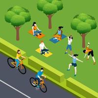 Working Out Isometric Composition Vector Illustration