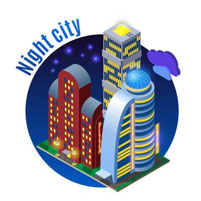 Sky Scrapers At Night Illustration Vector Illustration