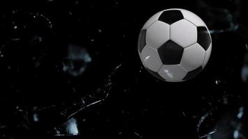 Soccer ball breaking through glass animation video
