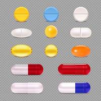 pastillas de medicina transparente set vector illustration