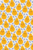 felices estampados de frutas kawaii para niños lindo patrón sin costuras con peras sonrientes en estilo de dibujos animados vector