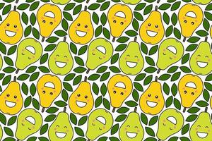 felices estampados de frutas kawaii para niños lindo patrón sin costuras con peras sonrientes en estilo de dibujos animados vector
