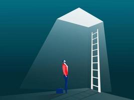 businessman looking up at a ladder solution challenge concept vector