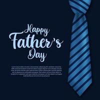 feliz día del padre con corbata azul realista y plantilla de banner de cartel de tipografía de guión con fondo oscuro vector