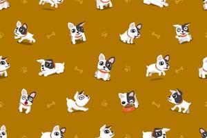 Vector cartoon character french bulldog seamless pattern