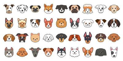 diferentes tipos de caras de perros de dibujos animados vectoriales vector