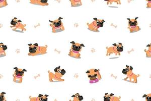 Vector cartoon character pug dog seamless pattern