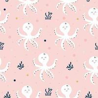 Seamless pattern with cute octopus vector