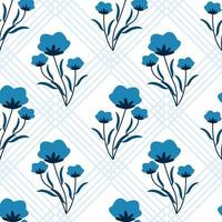 Seamless pattern with blue flowers and geometric background vector