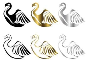 conjunto de seis imágenes vectoriales de varios símbolo de cisne hay tres colores negro oro plata buen uso para símbolo mascota icono avatar y logotipo vector