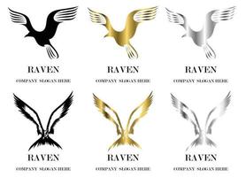 Set of six vector images of various reven flying symbol There are three colors black gold silver Good use for symbol mascot icon avatar and logo