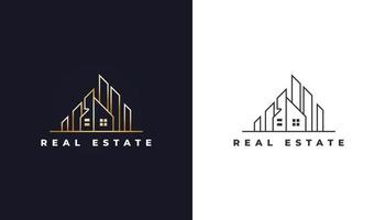 logotipo de bienes raíces de oro de lujo edificio desarrollo de propiedades arquitectura y logotipo de construcción vector