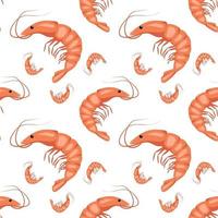 patrón sin fisuras con camarones o gambas sobre un fondo blanco. lindo estampado para textiles, papel y otros diseños. una fuente de vitaminas y nutrición saludable. vector ilustración plana